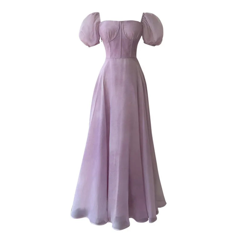 Xajzpa Fashion Solid Color Dress Women's Slash Neck Short Sleeve Waist Retraction Dresses 2025 Summer New Tide