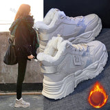 Xajzpa Fashion Platform Sneakers for Women Winter Thick Bottom Lace Up Walking Shoes Ladies Comfort Non Slip Sports Warm Cotton Shoes