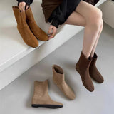 Xajzpa New Style Fashion Cow Suede Women's Boots Real Leather Split Toe Women's Shoes Thick Heel Midsole Short Boots for Women Boots