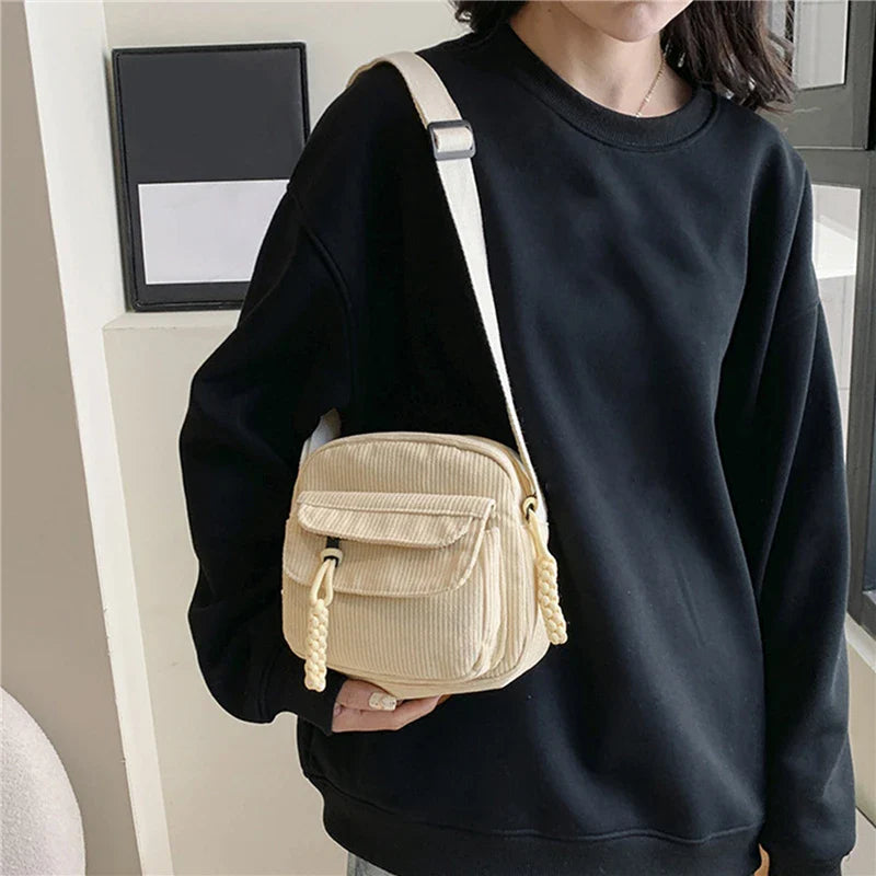 Xajzpa  Simple Versatile Crossbody Bag Fashionable Casual Small Square Bag Personalized Commuting Shoulder Bag Corduroy Unisex Trend
