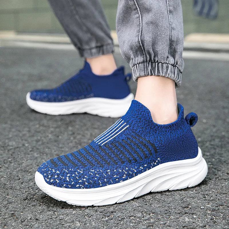 Xajzpa Men Flat Shoes Lazy Plus Size Socks 39-50 High Elasticity Knitted Fabric Comfortable Black Sports Shoes for Walking and Running