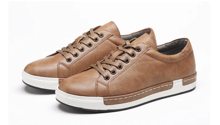 Xajzpa Men's Casual Leather Shoes for Men Fashion Four Seasons Breathable Lace-up Athletic Shoes Shallow Skate Shoes Large Sizes 38-48