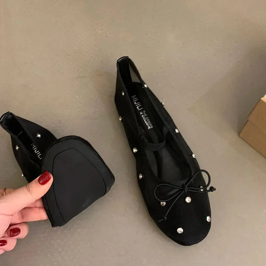 Xajzpa New Brand Women Flat Shoes Fashion Mesh Ladies Elegant Mary Jane Shoes Soft Sole Outdoor Dress Ballerinas