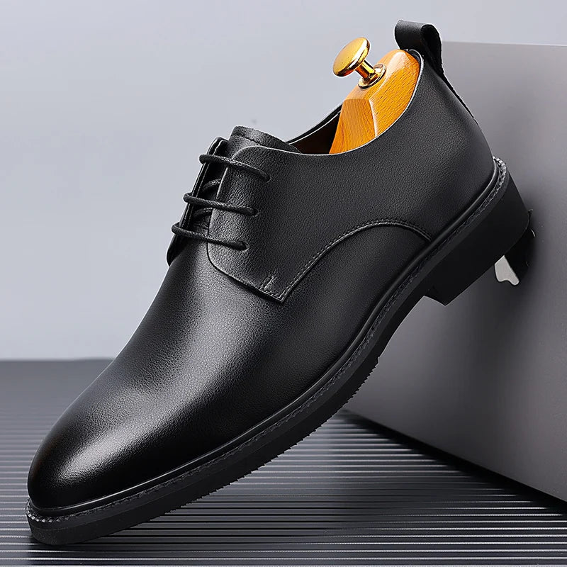 Xajzpa Size up formal leather shoes for men with lace Oxford wedding banquet office casual fashion breathable business shoes
