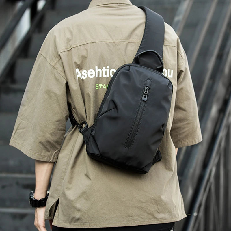 Xajzpa Nylon Sling Bag for Man 9.7inch IPad Waterproof Durable Fabric Lightweight Breathable Fashion Sports Phone Chest Bag