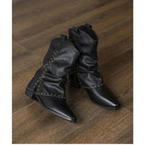 Xajzpa New Style Luxury Women's Cowgirl Boots Fashion Slip on Ladies Elegant Square Heel Long Pipe Boots Shoes Retro Zapatos Mujer