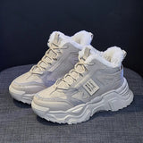 Xajzpa Fashion Platform Sneakers for Women Winter Thick Bottom Lace Up Walking Shoes Ladies Comfort Non Slip Sports Warm Cotton Shoes