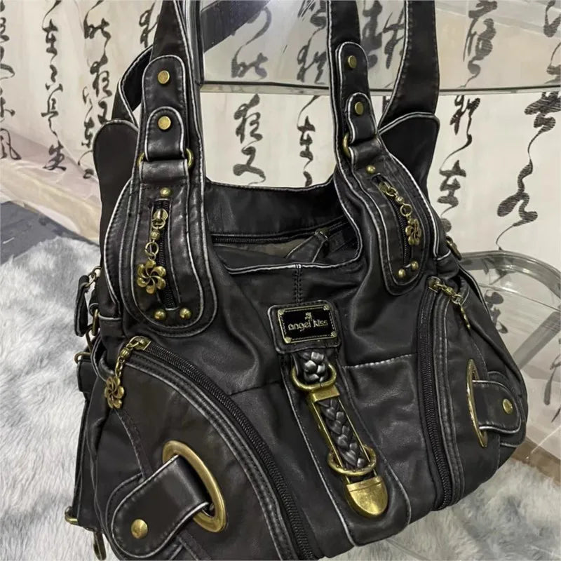 Xajzpa Vintage Brown Y2k Handbag Women Retro Subculture Leather Large Capacity Shoulder Bags Ladies Harajuku Aesthetic Tote Bag