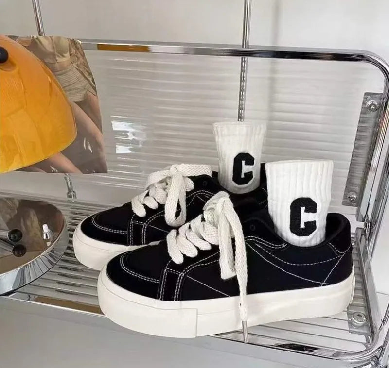 Xajzpa Canvas shoes for women flat bottomed casual personalized suitable for spring summer simple comfortable shoes for students