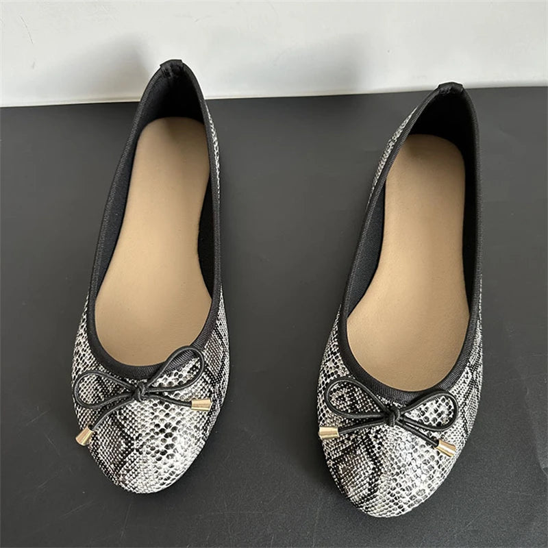 Xajzpa Spring Autumn New Round Head Bow Flat Bottom Ballet Single Shallow Mouth Women's Shoes Size 35-42