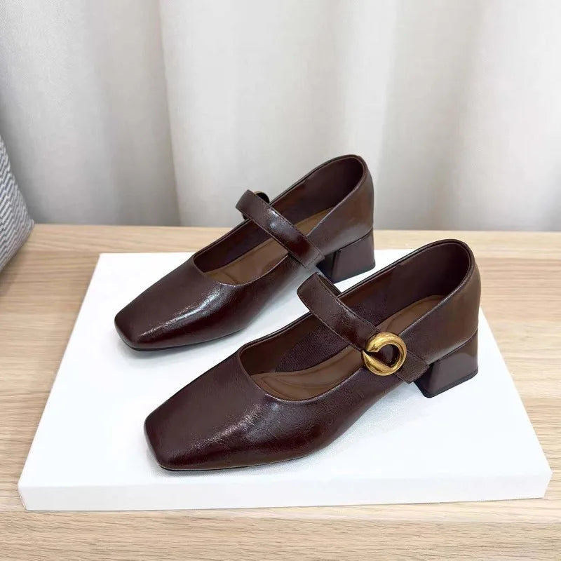 Xajzpa New Style Fashionable Designer Vintage Women Mary Jane Shoes Women's Square Toe Shoes Spring Autumn Elegant Low Heels Sandals