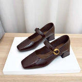Xajzpa New Style Fashionable Designer Vintage Women Mary Jane Shoes Women's Square Toe Shoes Spring Autumn Elegant Low Heels Sandals