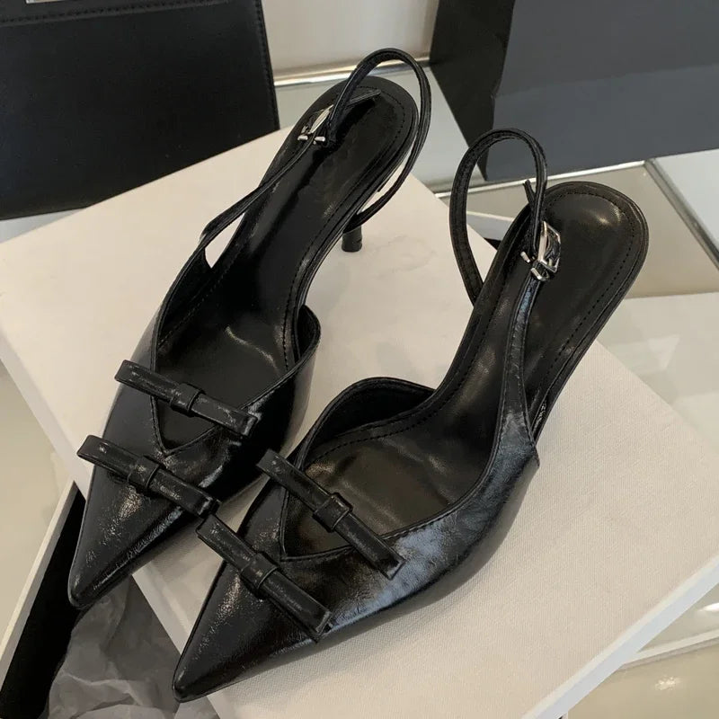 Xajzpa Spring Fashion Butterfly-knot Buckle Strap Women Pumps Sexy Pointed Toe Thin High Heels Party Wedding Shoes Zapatillas De Mujer