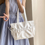 Xajzpa New Product Satin Folded Bow Tote Bag Sweet Advanced Girl Shoulder Bag Fashionable Large Capacity Commuting Underarm Bag