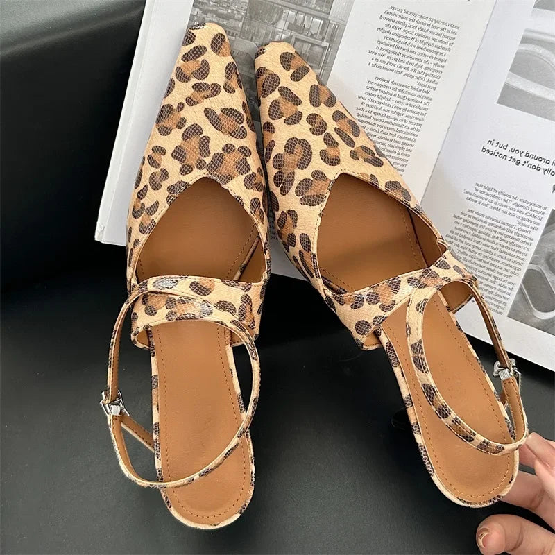 Xajzpa Elegant New Style Leopard Print Buckle Strap Women Pumps Pointed Toe Thin High Heels Banquet Dress Ladies Shoes