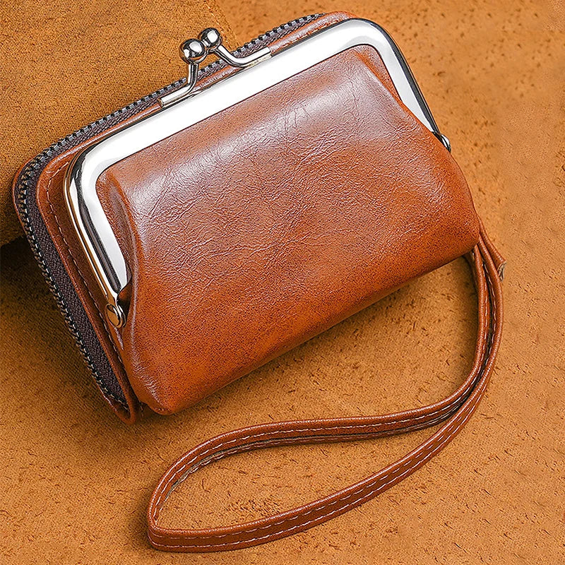 Xajzpa Women's Wallet Fashionableand Minimalist Wrist Strap Short Zero Wallet RetroVersatile LargeCapacity Multi Card Pocket Money Clip