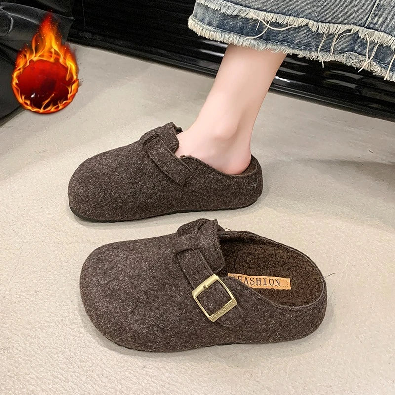 Xajzpa Women's Cotton Cloth Clogs Cork Footbed Leather Mules Slippers Comfortable Fashion Potato Shoes Arch Support Cotton Slippers