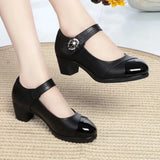 Xajzpa  Women Fashion Black Pu Leather Office Square Heel Pumps Lady Casual Sweet Light Weight Comfort Spring Summer Heel Shoes