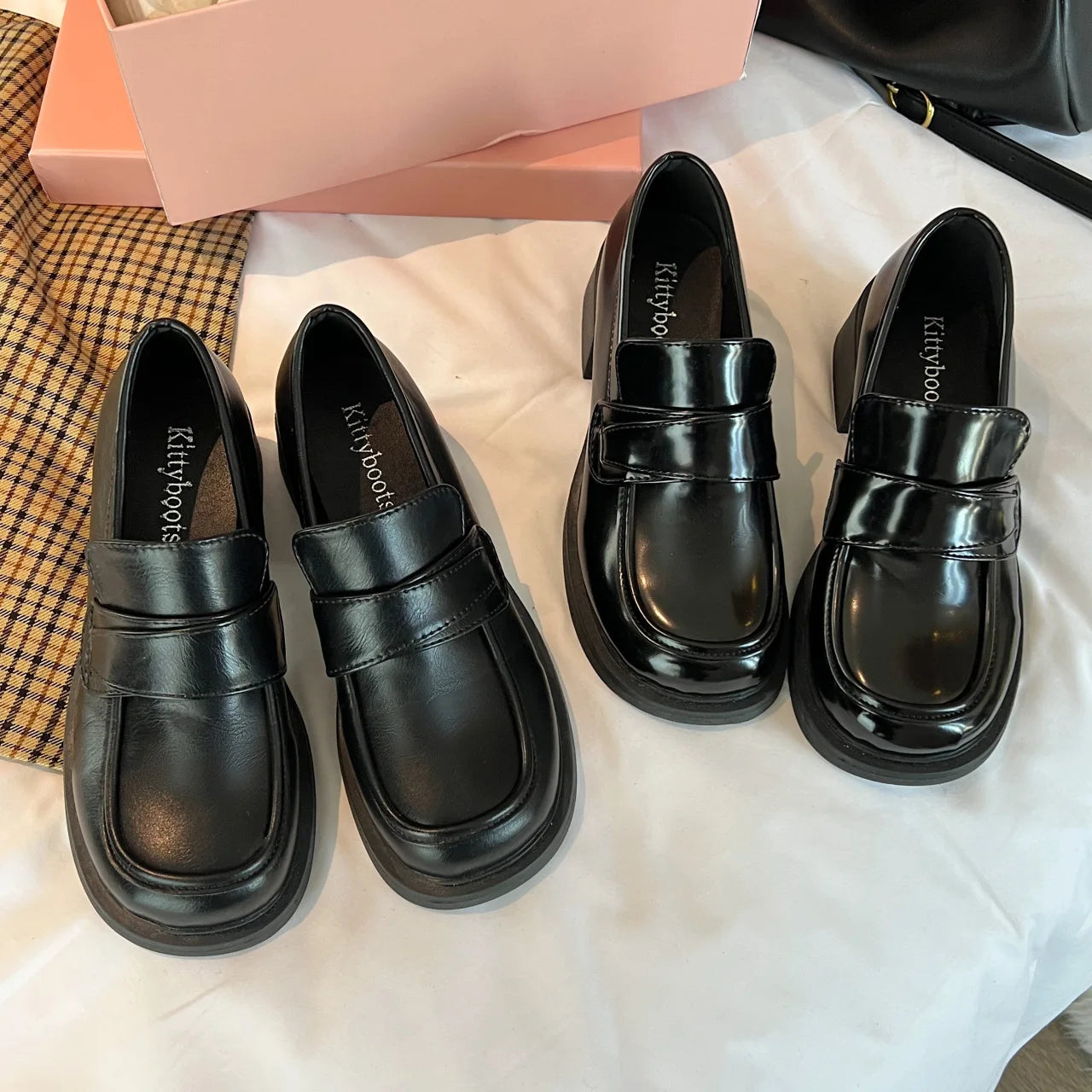 Xajzpa British Style Square Toe Shallow Mouth All-Match Winter Shoes Women Casual Female Sneakers Black Flats Ladies' Footwear Loafers