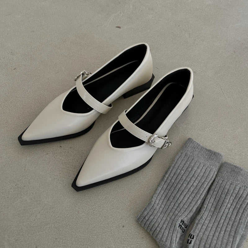 Xajzpa New Mary Jane Shoes Spring Autumn Pointed Toe Low Heel Women Shallow Single Pumps Women Fashion Buckle Shoes