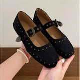 Xajzpa New Women's Shoes Suede Flats Loafers Women Marie Jane Shoes Square Toe Ballet Dance Shoes Fashion Luxury Dress Zapatos De Mujer