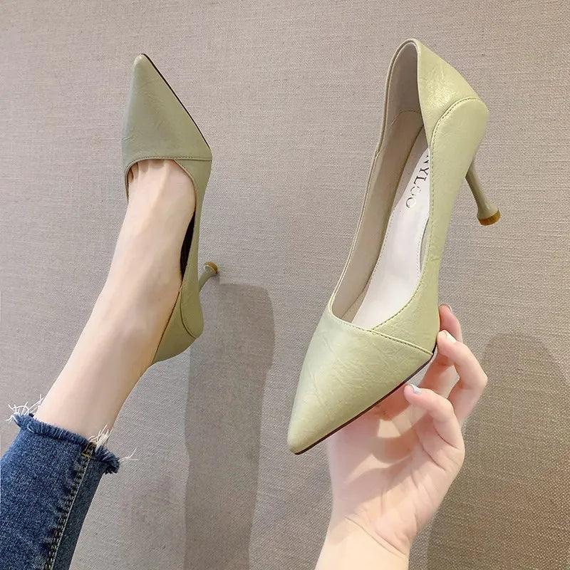 Xajzpa Gold  Heels Women's Shoes with Spikes 2025 Sandals Ladies Slip On Work Dress Professional Shallow Mouth Brief Pumps Lace-Up Poin