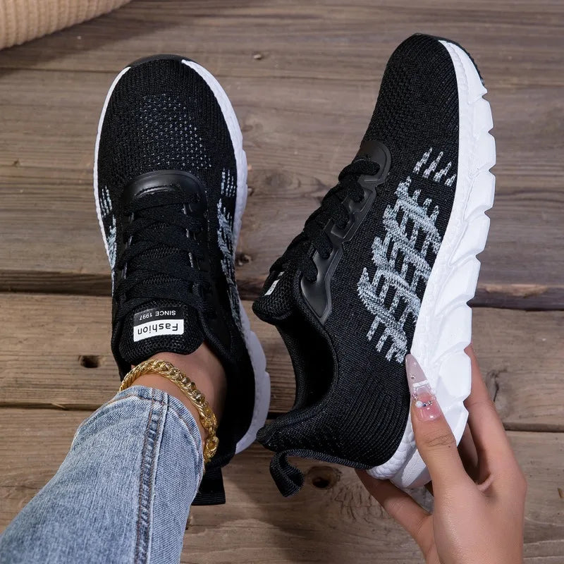 Xajzpa Women Sneakers All-match Light Flying-Woven Sport Running Shoes Cushion Gym Fashion Shoes Non Slip Casual Walking Tennis Shoes