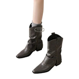 Xajzpa New Style Luxury Women's Cowgirl Boots Fashion Slip on Ladies Elegant Square Heel Long Pipe Boots Shoes Retro Zapatos Mujer