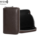 Xajzpa RFID Genuine Leather 14 Slot Credit Card Wallet with Zipper Suitable for Women or Men's Accordion Wallet