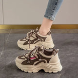 Xajzpa Women's Leather Dad Shoes Spring Autumn Lightweight Cotton Breathable Comfortable Casual Sports Sneakers