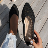 Xajzpa Women Pointed Toe Flat Shoes Solid Color Knitted Slip on Shoes Casual Breathable Ballet Flats Women Mesh Flat Shoes Loafers