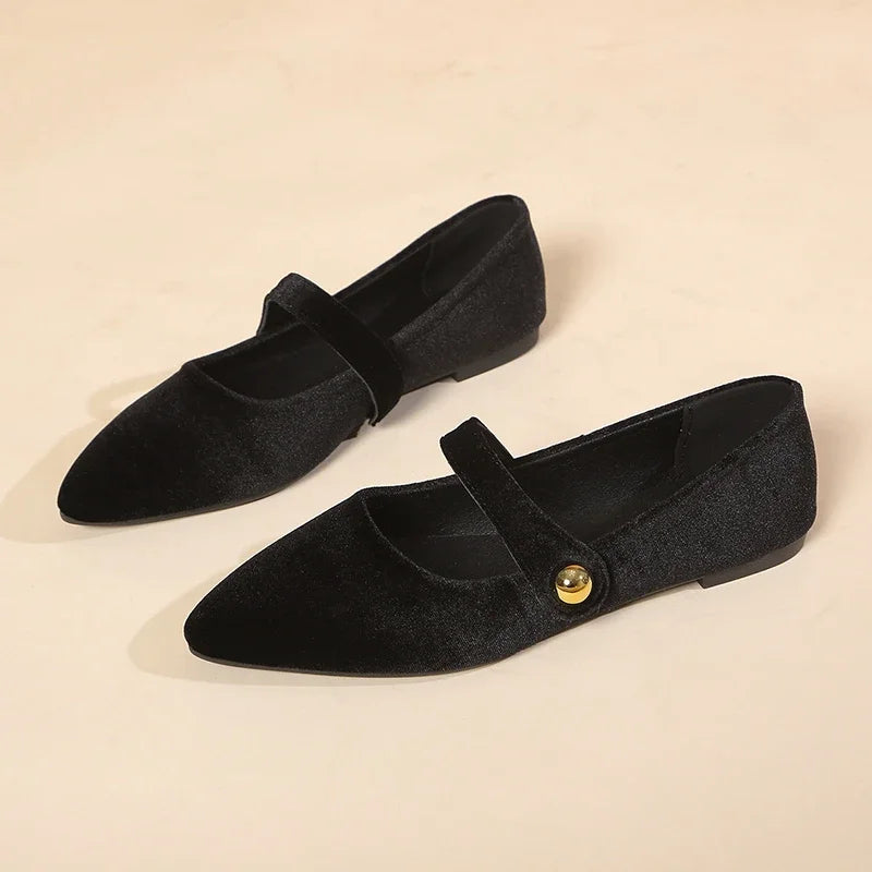 Xajzpa New Fashion Women's Pointed Toe Flat Shoes with Velvet Matte Finish Single Women Comfort Loafers Shoes Leather Mary Jane Shoes