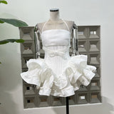 Xajzpa Fashion Solid Color Folds Dress Women's Strapless Fishbone Waist Retraction Dresses 2025 Summer New Tide