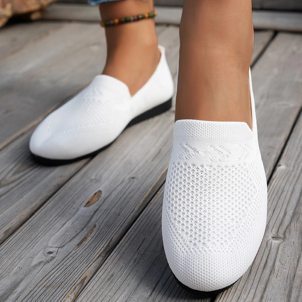 Xajzpa Solid Color Square Toe Mesh Loafers Shallow Women Flats Shoes Soft Bottom Knit Ballet Flats Shoes Casual Slip on Boat Shoes