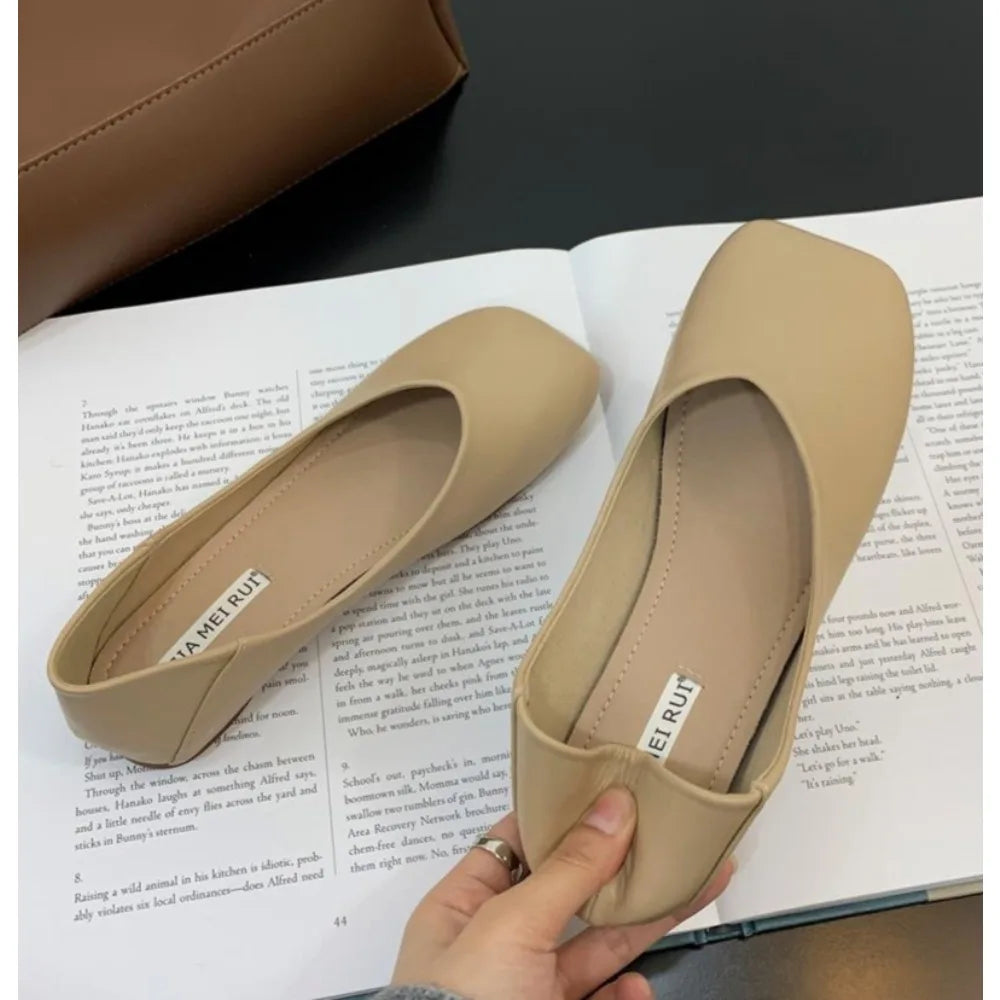 Xajzpa Women Cute Light Weight Spring Slip on Leather Flat Shoes Lady Casual Brown Office Casual Single Shoes Loafers Zapatos De Mujer