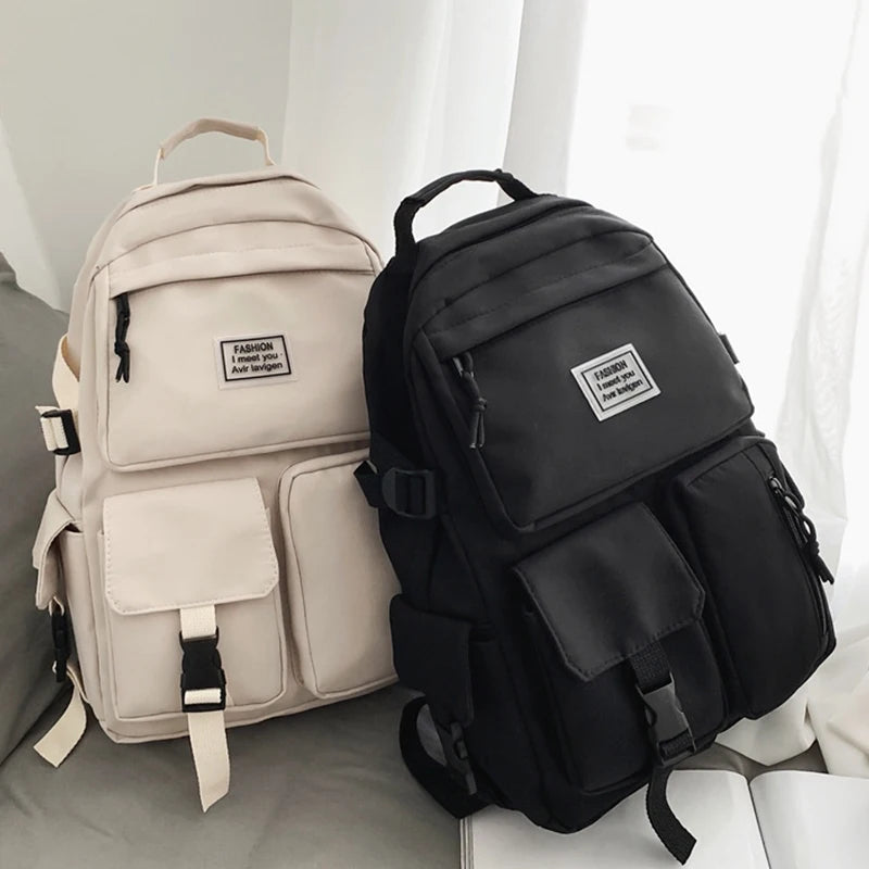 Xajzpa A Load Of Multi-pocket Men and Women Universal Nylon Large-capacity Leisure Simple Schoolbag Insert Buckle Computer Backpack