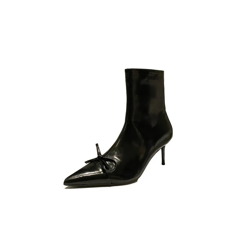 Xajzpa Women's Leather Boots Female Shoes Boots-Women Zipper  Luxury Designer Ladies 2024 High Heel Pointy Med Rubber Mid Calf Mid-Calf