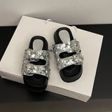 Xajzpa Low Leopard Shoes Slippers Women Summer Big Size Platform Slides Pantofle 2025 PU Fabric Buckle Strap Rome Rubber Hoof Heels