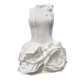 Xajzpa Fashion Women Short Dress Sleeveless Round Neck 3D Flowers Female Summer Evening Party Dresses New Tide