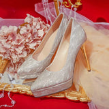 Xajzpa Platform Heels Latest Bridal Shoes Sandals Ladies Women's Bride Beige Crystal African Pumps High Bridal Shoes Platform