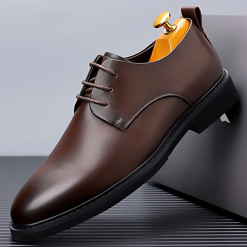 Xajzpa Size up formal leather shoes for men with lace Oxford wedding banquet office casual fashion breathable business shoes