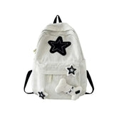 Y2K Girls Star Pattern Laptop Backpack Teen Student Large Capacity School Bookbag Corduroy Rucksack Double Strap Shoulder Bag