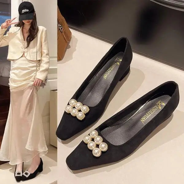 Xajzpa Women's Shoes With Straps Summer High Heels Sandals Ladies Brief Pumps Shallow Mouth Buckle Spring African Block Crystal Be