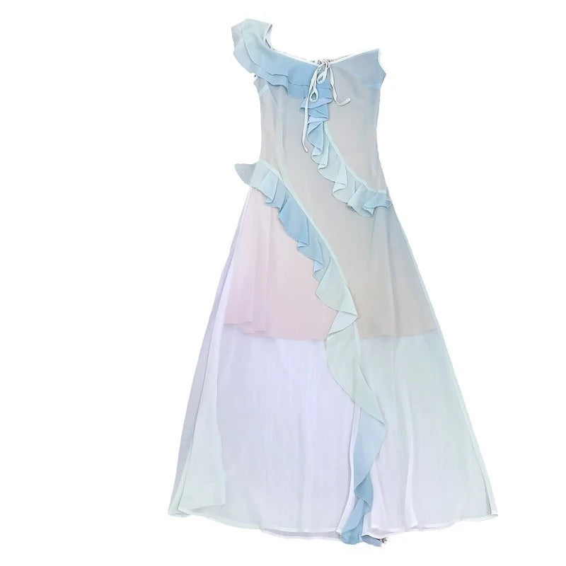 Xajzpa Fashion Irregular Pearl Dress Women's Sleeveless Lotus Leaf Edge Wrinkles A Line Dresses 2025 Summer New Tide