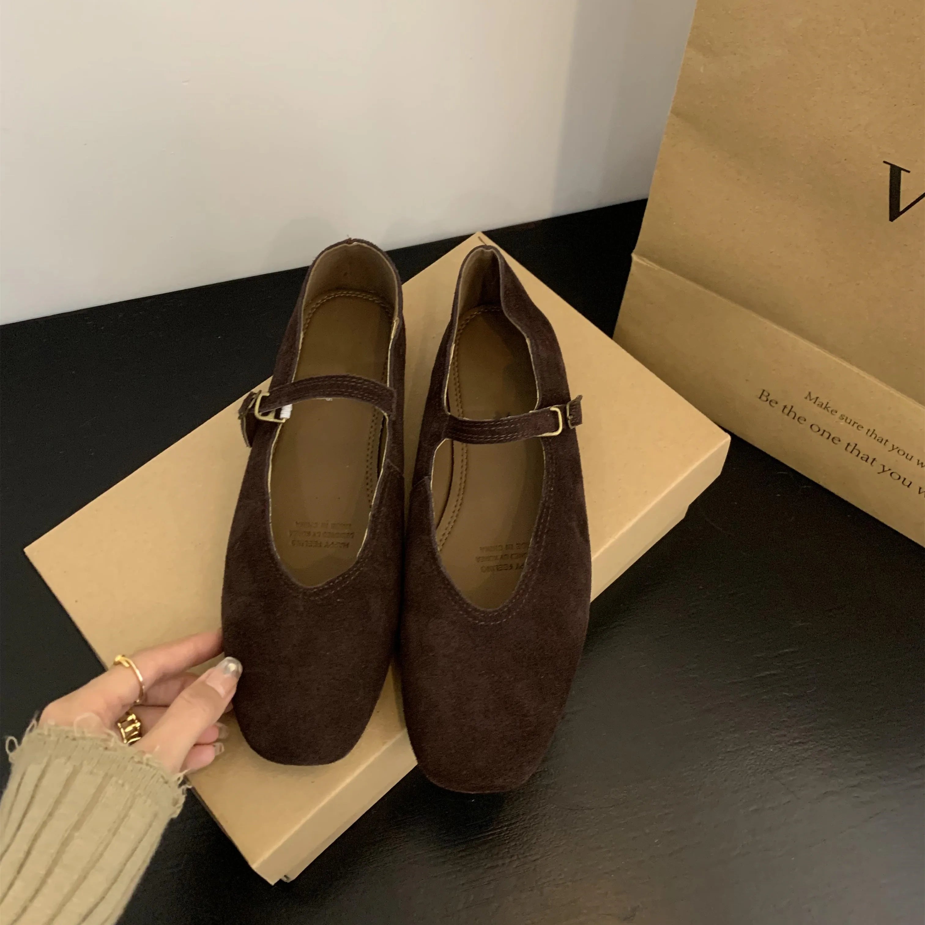 Xajzpa Brand New Women Flats Round Toe Shallow Slip On Ladies Casual Ballet Shoes Soft Real Leather Eelgant Dress Shoes Size41