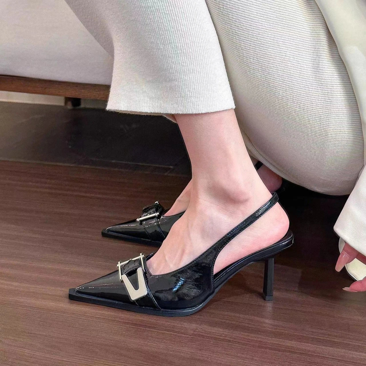 Xajzpa New Women's Shoes Pumps Sandals Spring Fashion Pointed Toe Slingbacks Female Footwear Summer Ladies Shallow Shoes High Heels