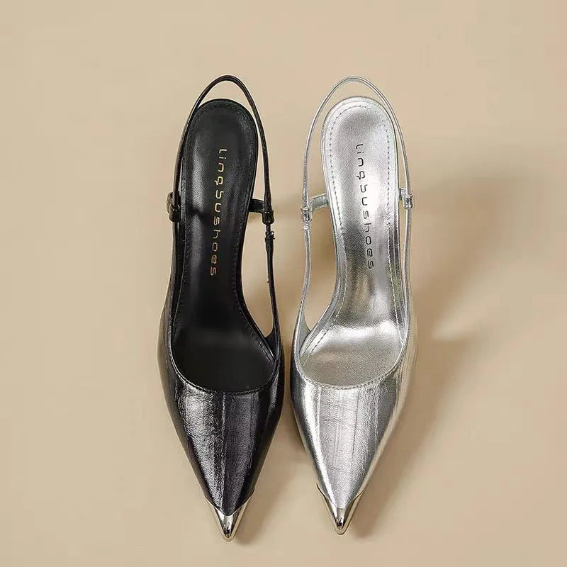 Xajzpa New Fashion Women's High Heels Sandals Pointed Toe Shoes Sexy Slingback Woman Slippers Summer Trend Designer Dress Pumps Sandals