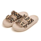 Xajzpa Low Leopard Shoes Slippers Women Summer Big Size Platform Slides Pantofle 2025 PU Fabric Buckle Strap Rome Rubber Hoof Heels