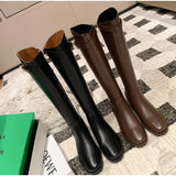 Xajzpa New Women's Black Elegant with Low Heels Shoes Long Brown Boots Winter Knee High Shaft Stylish Lastest Price Goth