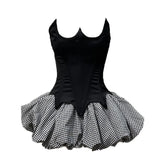 Xajzpa Fashion 2 Piece Set Women's Fish Bone Strapless Top Plaid Fluffy Short Skirts 2025 Summer New Tide